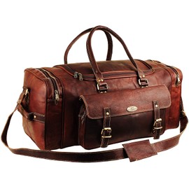 Men’s Gym Sports Overnight Weekender Bag Leather Travel Bags For Men Vintage Leather Duffle Bag Women Carry On Travel Holdall Bag 24 Inches (24 Inch)