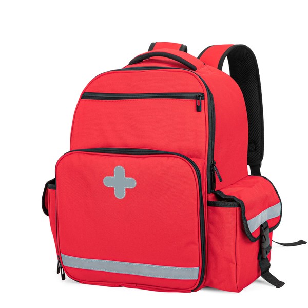 CURMIO Emergency Medical Backpack Empty, First Responder EMT Bag for EMS, Camping, Hiking, Home Health, Field Trips, Red (Bag Only, Patented Design)