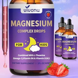 Kids Magnesium Liquid Drops, Magnesium Glycinate Liquid for Children's Supplement with Vitamin D3 K2 B12 & B6, Omega 3,L-theanine,Lemon Balm-for Sleep
