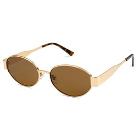 SOJOS Retro Oval Sunglasses for Women Trendy Sun Glasses Classic Shades SJ1217 Gold/Brown Lens