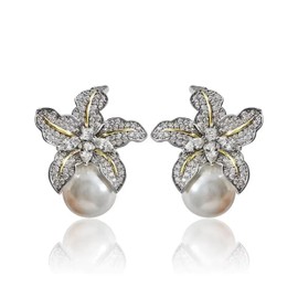 QueenBee Pearl Flower & Bee Zirconia Earrings – Elegant Pearl Statement Jewelry for Women – Hypoallergenic, Lightweight, Sparkling Zirconia Jewelry Gift for Birthdays, Mother’s Day, Weddings & Anniversaries