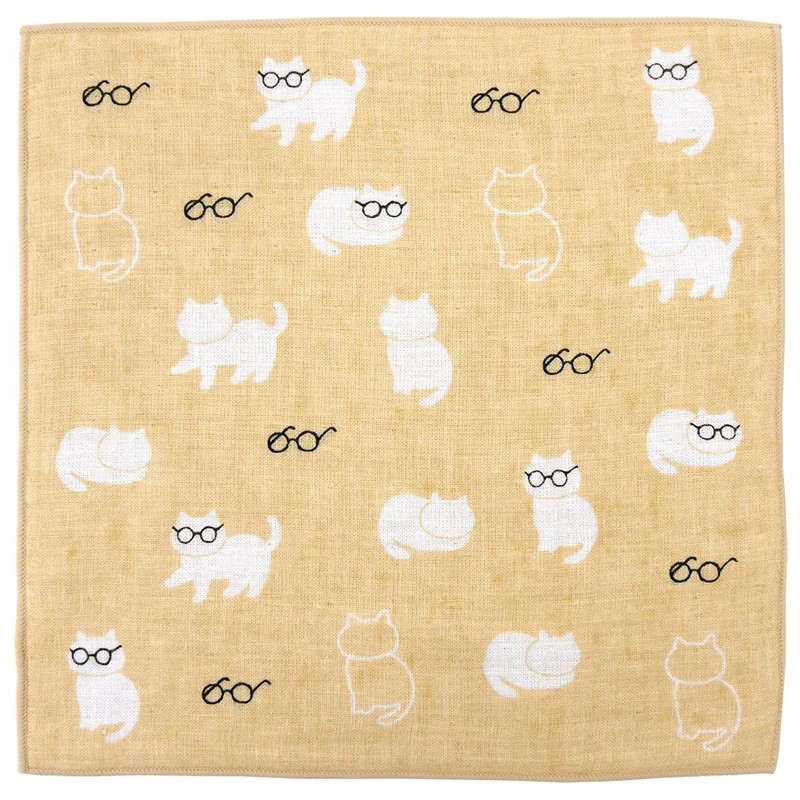 Hamamonyo Washed Towel Handkerchief, Cat Glasses