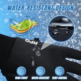 Repton Fitness Gears RFG Winter Warm Gloves, Windproof Water-Resistant Thermal Non-slip Touchscreen Gloves MTB Gloves Black for Men Women Running Cycling Driving Hiking Skiing Climbing (Black, XL)
