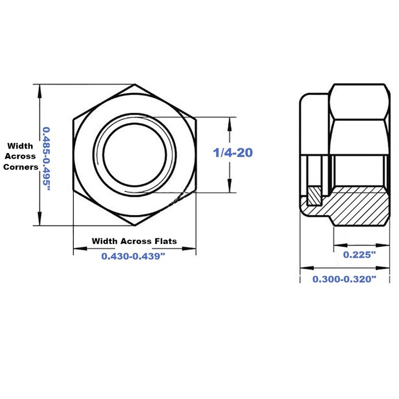 1/4-20 Lock Nut, Nylon Insert Hex Locknuts Locking Hex Nuts,