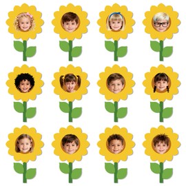 AnyDesign 50 Pcs Sunflower DIY Cutouts Floral Cut-Outs Yellow Flower Paper Cutting with 100 Pcs Glue Points for Back to School Crafts Summer Party Classroom Bulletin Board Photo