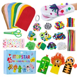 Itopstar 8 Pcs Felt Hand Puppet Making Kit for Kids Art Craft Felt Sock Puppet Creative DIY Personal Puppets Storytelling Role Play Party Supplies for Toddler
