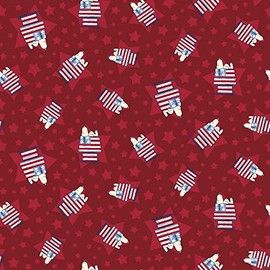 United Media - Peanuts Snoopy Patriotic House Fabric by The Yard, Red