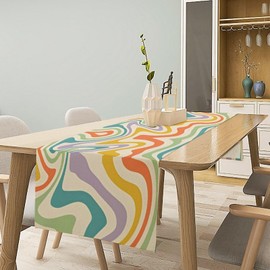 Abstract Retro Swirl Table Runner, Retro 70s Aesthetic Hippie Colorful Spiral Swirl Blue Teal Orange Groovy Tablerunner for Indoor Outdoor Home Party Holiday Decor, 13x36inch