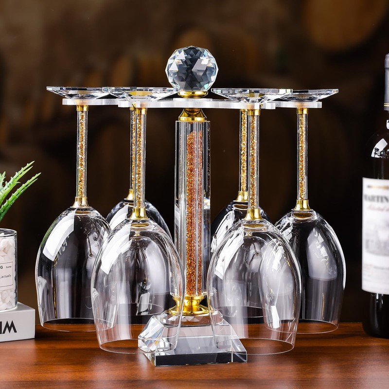 Hanjue Crystal Glass Stemware Rack, Rotates to Hold 6 Wine