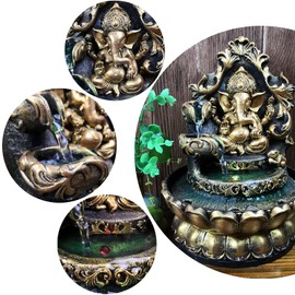 Ganesha Statues Indoor Water Fountain, Elephant Buddah Statute Tabletop Fountain with Rolling Ball, Zen Fountain for Home Office Bedroom Desk Decoration (Style 1)