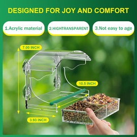 Clear Window Bird Feeder with 4 Strong Suction Cups, Sturdy and Durable Acrylic Bird Feeders for Small Birds only, as a Unique Bird Watching Gift, Outdoor Bird Feeder, and Garden Decor