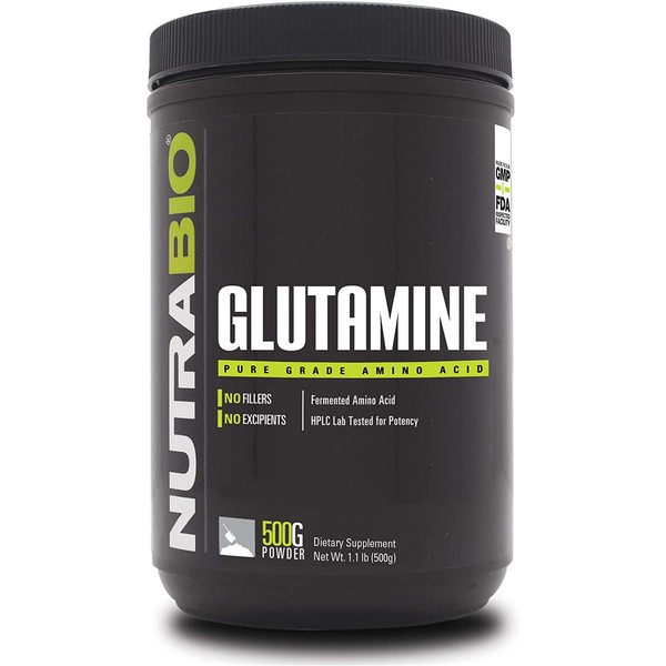 NutraBio L-Glutamine Powder - Amino Acid - Pure Grade: Absolutely no Additives, Fillers or Excipients! - Muscle Recovery Supplement - (500 Grams)