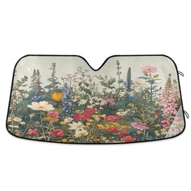 GOODOLD Vintage Wild Flowers Windshield Sun Shade for Cars, Trucks, SUVs - UV Rays Defense, Folding Front Auto Sunshade, Vehicle Interior Cooler (53x23.5 Inch)