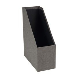 Bigso Box of Sweden Stehsammler für Zeitschriften, Magazine und Akten – praktischer Organizer aus Faserplatte und Papier in Leinenoptik – stabiler Zeitschriftenhalter mit Griff – grau