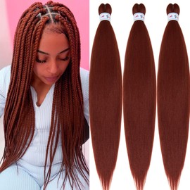 Ai Yuchen 30 Inch Pre Stretched Braiding Hair Ginger Hypoallergenic Knotless Non Toxic 350 Braiding Hair Pre Stretched Plant Based Synthetic Braid Hair Extensions 3 Packs