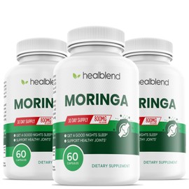 Moringa Oleifera Leaf Powder Capsules - Superfood Supplement, Energy and Mood Booster, Skin Health, Gut Health, Immune System Support - 1-Month Supply (3)