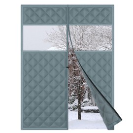 RELIANCER Magnetic Thermal Insulated Door Curtain,Waterproof Oxford Cloth Door Cover w/Clear Window,Fits 34"x80" Doors,Draft Blocker Doorway Blanket,Cotton Fiberfill Doors Curtain for Heat Insulation