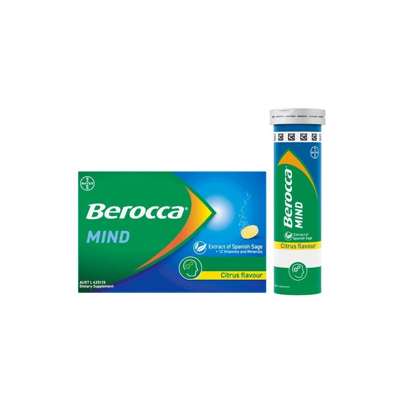 Berocca Mind Citrus Effervescent Tablets, Vitamin B & C, Magnesium,