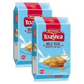 Britannia Toastea Milk Rusk 9.87oz (280g) - Biscotte Au Lait - Crispy, Crunchy Tea Moments - Breakfast & Tea Time Snacks (Pack of 2)