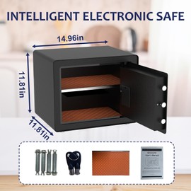 OUSURO 1.2 Cub Safe Box - Home Safe for Cash Money Jewelry Guns Documents, Security Safe Box, Solid Steel Lock Box with Digital Electronic Security Keypad for Home Office Hotel (Black)