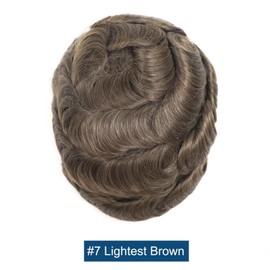 Mens Hair Replacement System European Human Hair Toupee for Men Swiss Lace Front Natural Hairline Male Hair Pieces Protesis 0.08mm Thin Skin Pu Single Knot Men's Hairpiece 8x10 Inch #7 Light Brown