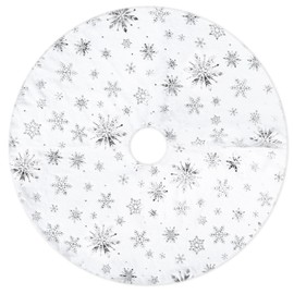 HOWAF Christmas Tree Blanket White Plush Christmas Tree Skirt 90 cm Silver Snowflake Tree Blanket Christmas Tree Rug Round Christmas Tree Blanket Christmas Tree Skirt Blanket for Christmas Decoration