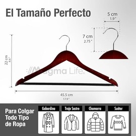MAGMALIFE 20 Ganchos para Ropa de Madera: Gancho Giratorio de 360 Grados, Adecuado para Prendas Variadas, Elegantes, Evitan la Deformación de tu Ropa 