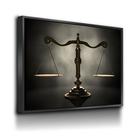Scales of Justice Art, Lawyer Office Decor (Black, 18 X 12 Inches, Floating Frame)