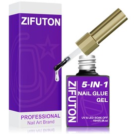 ZIFUTON 5 In 1 Colla Per Unghie Finte Extra Forte, Colla Gel Unghie Per Tip UV, Semipermanente, Nail Glue per Tip UV/LED en Gel Resina 15 ml