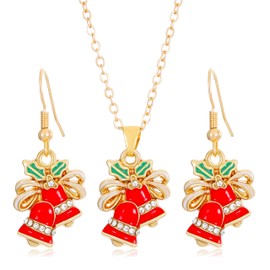 Christmas Tree Necklace Earrings Set Red Jingle Bell Necklace for Girls White Christmas Stockings Necklce Christmas Wreath Necklce for Women Festive Holiday Party Favors Jewelry Gifts