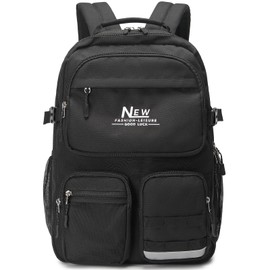 El-fmly Water Resistant Backpack for Teen Girls Boys Students, Casual Multi Pockets Daypack with 15.6 inch Laptop pocket for Travel School College (Black)