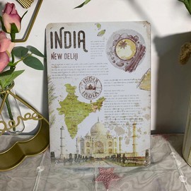 India New Delhi Vintage Tin Metal Sign Home Wall Plaque Decor