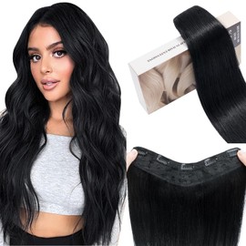 Clip Extensions in 100% Remy Real Hair for Women Jet Black Straight Thick V Shape One Piece with 5 Clips 45 cm 100 g