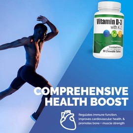 Great Lakes Nutrition Chewable Vitamin D3 & Vitamin K2 Supplement for Men & Women, 90 Chewable Tablets