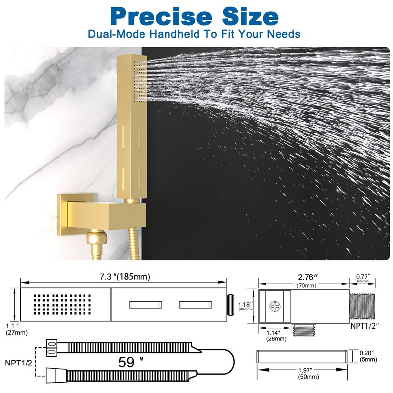 2 Settings Models Handheld Shower Head Sprayer High-Pressure with 59"