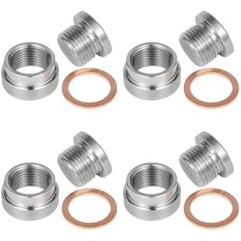 O2 Sensor Bung Weld in with Plug, 4 Set O2 Bung 304 Stainless Steel M18-1.5,Oxygen Sensor Bungs Plugs with Red Copper O-Ring for Automotive, Bike, Motocycle