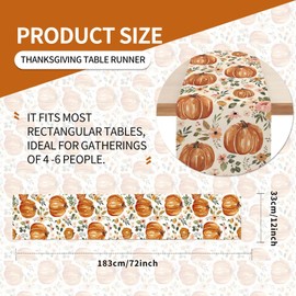 Pumpkins Eucalyptus Leaves Fall Table Runner Thanksgiving Table Runner Autumn Pumpkin Design 33x183cm/12x72 inches Durable Linen Soft & Easy to Clean Perfect for Fall Thanksgiving Table Decor