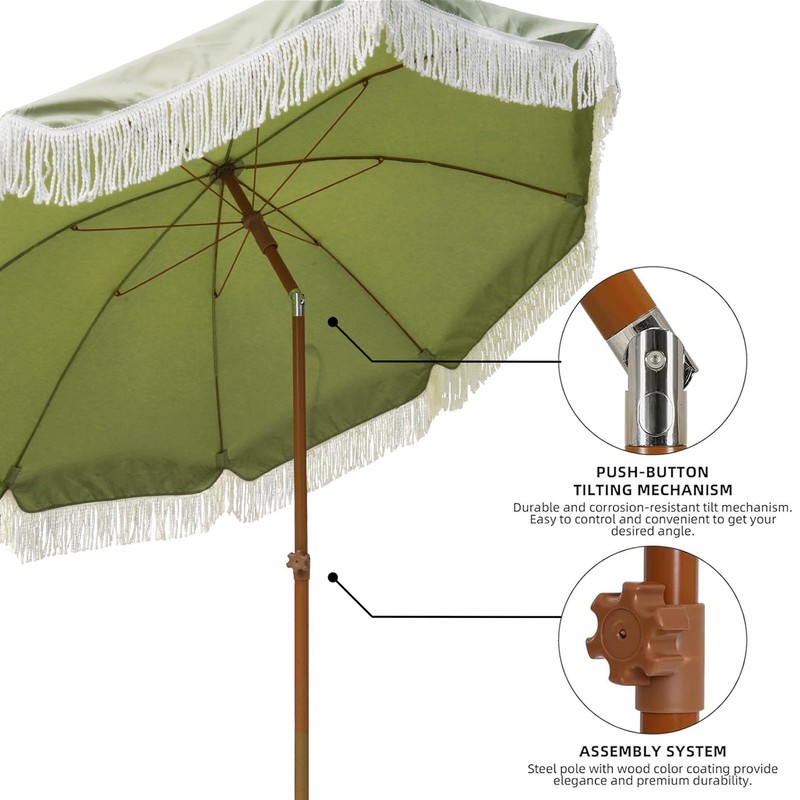 AMMSUN 7ft Patio Umbrella with Fringe Outdoor Tassel Umbrella UPF50+