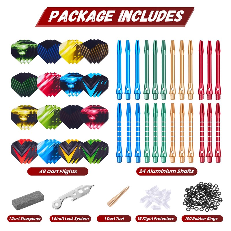 centaur 2025 Newest Dart Accessories Kit,48 Dart Flights+24 Aluminium Shafts+Sharpener+Dart