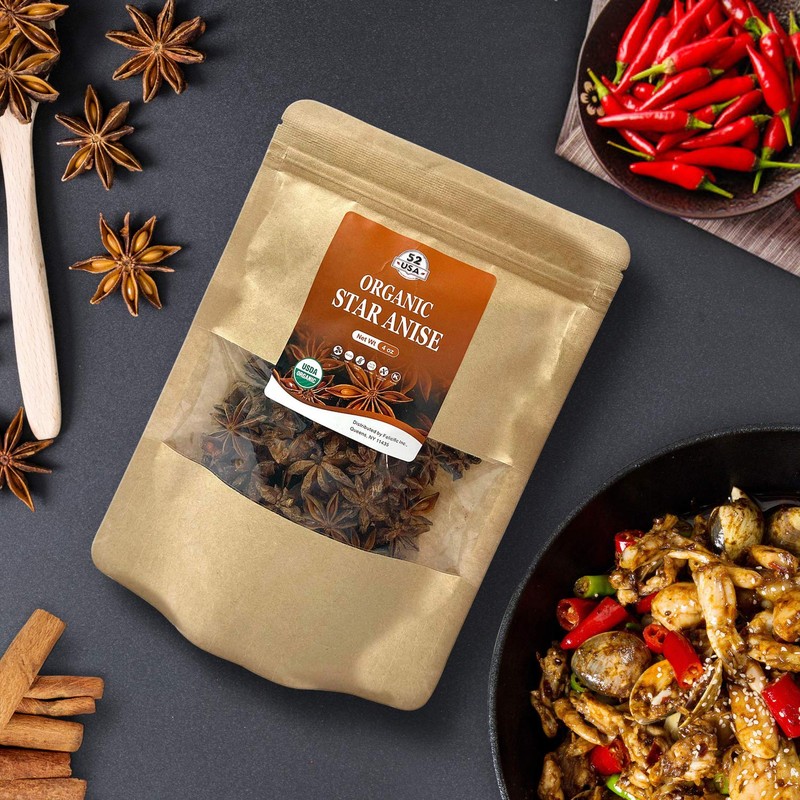 52USA Organic Star Anise 4oz, Whole Chinese Star Anise Pods,