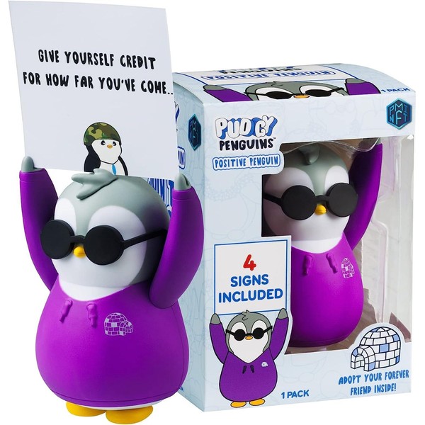 Pudgy Penguins Authentic 4.5" - Good Vibes Penguin Toy: Collectible Action Figure with Signs, Adoption Sticker & NFT Design - Limited Edition Penguin Figurine for Display (Style A)