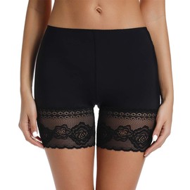 JOYSHAPER Slip Shorts for Women Under Dresses Elastic Underwear Lace Slip Yoga Biker Shorts Boxer Briefs Black