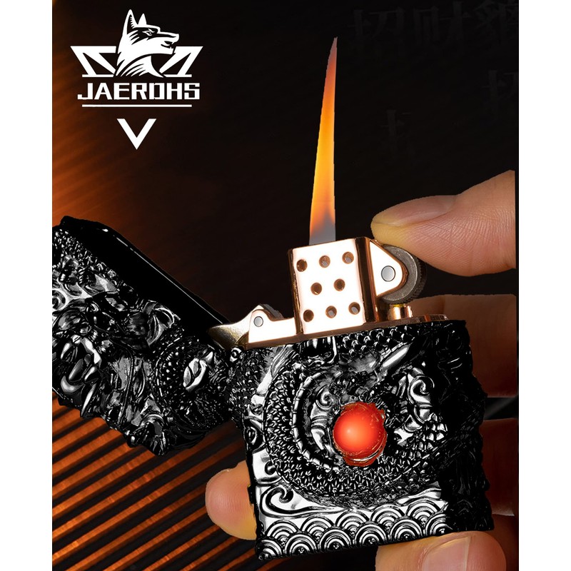 Cool Lighters, Windproof Carving Dragon Antique Lighter, Reusable Kerosene Grinding