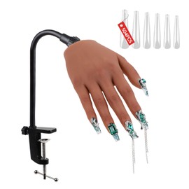 Practice Hand for Acrylic Nails with 504 Pcs Nails,Silicone Nail Practice Hand Stand, Flexible Bendable Nail Training Mannequin Hand for Nails Practice Nail Art Tools Single Right Hand Tan