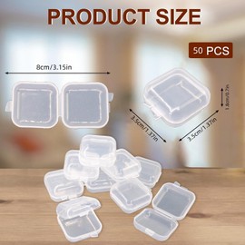 XINYUICEAN 50Pcs Mini Clear Plastic Jewelry Box earring storage box Small Storage Containers with Hinged Lids for Crafts Screws Art Embroidery Nail Accessories, 1.38x 1.38x 0.71Inches