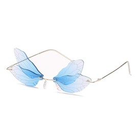 ENTHYI Dragonfly Wing Shape Sunglasses for Women/Men Frameless Irregular Glasses Shades Party Sun Glasses (blue)