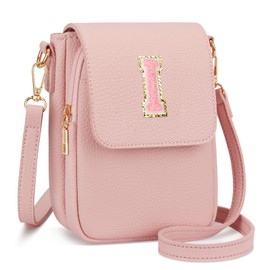 CLOUDWINGS Gift for Girls Small Initial Crossbody Bag for Teens Vegan Leather Cell Phone Kids Purse, Pink, I