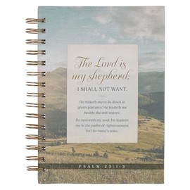 Christian Art Gifts Inspirational Journal, The Lord is My Shepherd Wide Ruled Notebook, Ps. 23:1-3 Bible Verse, Green Fields/Hills Scenery, 192 Lined Pages w/scripture, (8.4” x 6.4” x 1”)