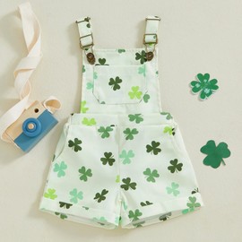 Karesoull Summer Toddler Baby Girl Overalls Floral Suspender Shorts St Patrick's Romper Jumpsuits Little Girl Clothes (Four-leaf Clover White, 18-24 Months)