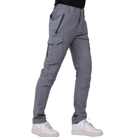 WORK IDEA Men's Hiking Pants Strench Waterproof Lightweight Outdoor Fishing Pants with Cargo Pockets, Grey, 36W x 30L